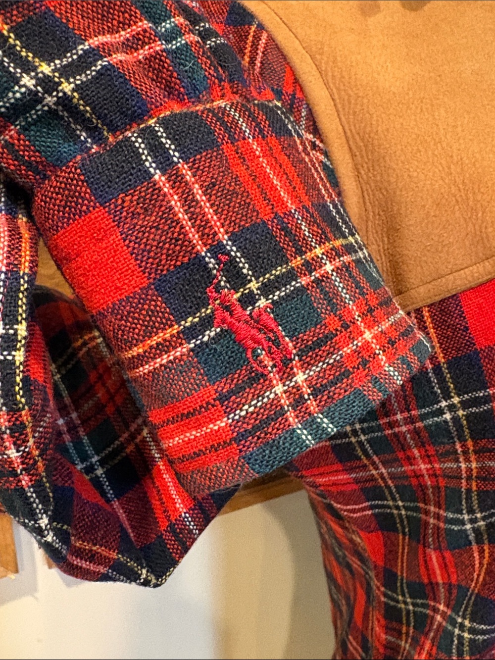 Vintage Ralph Lauren 70s Plaid Button Down Leather Patch Top size 8 *As-Is* - Picture 11 of 16